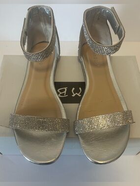 BAMBOO Silver Rhinestone Ankle-Strap Sandals